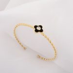 Flower and Vines combo Black Enamel and Diamond Silver Cuff Bracelet