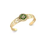 3D Blooking Flower Enamel Diamond Cut work Band Brass Cuff Bangle