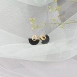 Earthen Light Black Onyx Gemstone Brass Stud Earrings