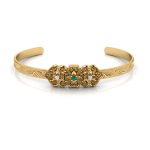 Wild Vines Band Fine Crafted Emerald and Diamond Studded Motif Gold Bangle