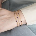 Stylish and Chic Amethyst Beads Wrapping Brass Bracelet
