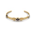 Eye on Leaves Enamel Blue Sapphire Multi Motif Brass Bangle