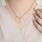 Hamsa and Tulip Charm adorned on Green Onyx Rosary Chain Necklace