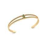 Style Statement Emerald Diamond Accented Gold Cuff Bangle