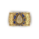 Bold and Beautiful Multi Shape Stone Brass Cuff Bangle