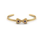 Blue Sapphire Mini Bow Striped Gold Brass Bangle