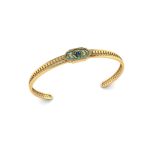 Peacock Inspired Illusion Band Blue Sapphire and Diamond Motif Gold Bangle