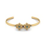 Double Flower Sapphire Diamond adorned Gold Bangle