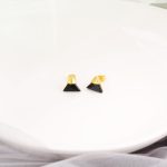 Hiding Stones Black Onyx Tetrahedron Gemstone Brass Studs Earring