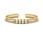 Unique Mashup White Enamel and Emerald Gold Cuff Bracelet