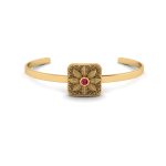 Bold Statement Detailed Handwork Square Ruby Motif Gold Bangle