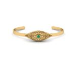 Eye of Rare Emerald Fine Work Marquise Gold Bangle