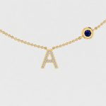 Diamond Studded Simplistic A Charm combined with Black Onyx Connector Necklace