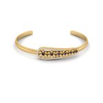 Designer Long U Blue Sapphire and Diamond Studded Gold Bangle