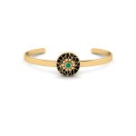 Criss Cross Enamel Emerald Round Motif Gold Bangle