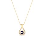 Dropping Evil Eye Diamond Studded Gold Pendant Necklace