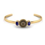 Vintage Vibe Enamel Round Motif Oval Sapphires Gold Bangle