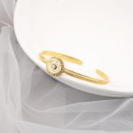 Eye of God Shinning Enamel and Diamond Gold Cuff Bracelet