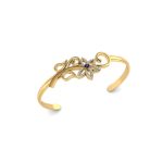 Chic Style Flower Diamond Studded Motif Gold Bangle