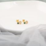 Fortune Sack full of CZ and Emerald Gold Studs Earring