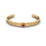 Fine Detailed Garden Inspired Ruby Center Gold Bangle