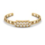 Fine Detailed Band Diamond Studded Oblong Motif Gold Bangle