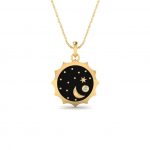 Starry Night Enamel Diamond Round Gold Pendant Necklace