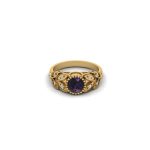 Blooming Leaves Surrounding Amethyst Round Diamond Brass Ring