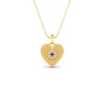Ribbed Heart with a Ruby and Center Pendant Necklace