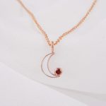 Enamel Moon and Ruby Round Charm Pendant Necklace