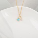 Lucky Wish Bone Turquoise CZ Silver Pendant Necklace